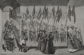 Review of helmets in the cloister, c1462-1465, (1877).  Creator: Jules Jean Marie Joseph Huyot.