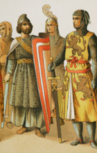 History of France; Warriors, 1100, (1884). From  "Historia Universal" by César Cantú, Vol V, 1884. Creator: Unknown.