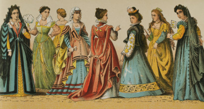 History of Italy: Madam's dresses, 1500-1600, (1881).  Creator: Unknown.