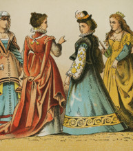 History of Italy: Madam's dresses, 1500-1600, (1881).  Creator: Unknown.