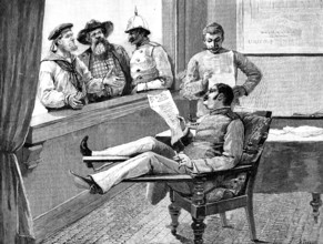 The Portuguese in Africa: steam-ship passengers waiting for passports at Delagoa Bay, 1890. Creator: R. Taylor.