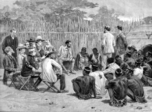 The Swazi Queen in Conference with the British and Transvaal Commissioners, 1890. Creator: P Naumann.