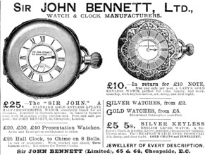 Advertisement for Sir John Bennett, Watch & Clock Manufacturers, 1890. Creator: Unknown.
