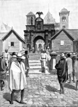 Sketches in Madagascar: entrance to the Royal Palace, Antananarivo, 1890. Creator: P Naumann.