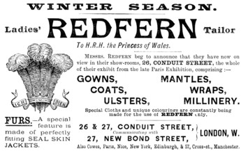 Advertisement for Redfern Ladies’ Tailor, 1890. Creator: Unknown.