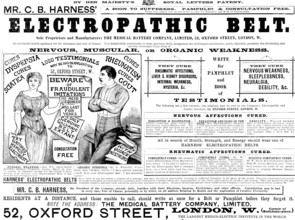 Advertisement for Mr. C. B. Harness’ Electropathic Belt, 1890. Creator: Unknown.