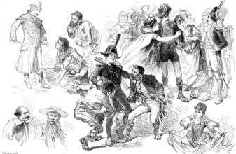 The Guards’ Burlesque, "Fra Diavolo," at the Theatre, Chelsea Barracks, 1890. Creator: P Naumann.