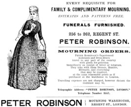 Advertisement for Peter Robinson, Family & Complimentary Mourning, 1890. Creator: Unknown.