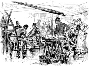 The Royal Institute of Painters in Water Colours: "A Corner of the Fish Market" - W. H. Pike, 1890. Creator: Unknown.