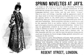 Advertisement for Spring Novelties at Jay’s, 1890. Creator: Unknown.