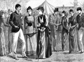 The Universities’ Boat-Race: on the lawn of the Lyric Club, Barnes, 1890. Creator: P Naumann.