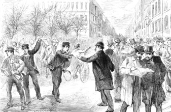 Excitement in the streets of Berlin at the news of Prince Bismarck’s resignation, 1890. Creator: P Naumann.