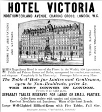 Advertisement for the Hotel Victoria, 1890. Creator: Unknown.