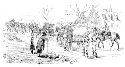 The Easter Volunteer Manoeuvres: the Marching Column, with transport waggons, 1890. Creator: Unknown.