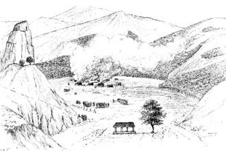 The Chin Expedition: burning of the village of Dimpi, in the Kanhow country, after its capture, 1890 Creator: Unknown.