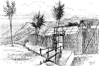 The Lushai Expedition: main entrance of Fort Langleh, with quarter guard, 1890. Creator: Unknown.