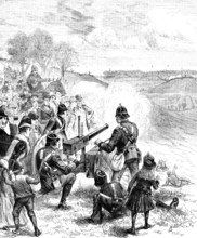 The Easter Volunteer Manoeuvres: defeat of the Invading Force at Summerhouse Hill, Folkestone, 1890. Creator: P Naumann.