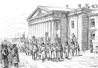 The Agitation in Russia: arrest of students at the Mining Academy, St. Petersburg, 1890. Creator: Unknown.