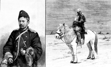 Lieutenant Dimitri Pechkoff, riding from Eastern Siberia to St. Petersburg on horseback, 1890. Creator: R. Taylor.
