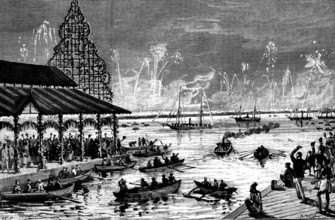 The Duke and Duchess of Connaught at Ceylon: illumination of the Harbour, 1890. Creator: R. Taylor.
