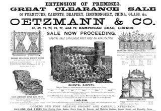 Advertisement for Oetzmann & Co. Great Clearance Sale, 1890. Creator: Unknown.