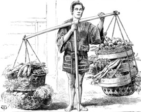 Street sketches in Tokio, Japan: seller of vegetables, 1890. Creator: Unknown.