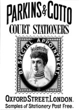 Advertisement for Parkins & Gotto, Court Stationers, 1890. Creator: Unknown.