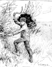 Royal Society of Painters in Water Colours: "Boy Trimming a Hedge" - G. Clausen, 1890.  Creator: Unknown.