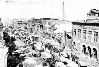 The Cyclone at Louisville, Kentucky, United States: the Tobacco District, West Street, 1890. Creator: Unknown.