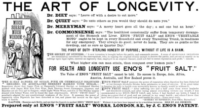 Advertisement for Eno’s "Fruit Salt", 1890.  Creator: Unknown.