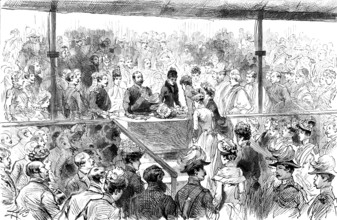 Opening of the Royal Military Exhibition: the Princess of Wales receiving purses..., 1890. Creator: Unknown.
