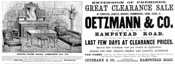 Advertisement for Oetzmann & Co. Great Clearance Sale, 1890. Creator: Unknown.