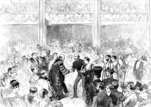 The Penny Postage Jubilee Celebration at Guildhall: the Lord Mayor receiving visitors..., 1890. Creator: P Naumann.