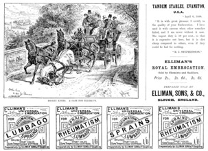 Advertisement for Elliman’s Royal Embrocation, 1890. Creator: Joseph Swain.