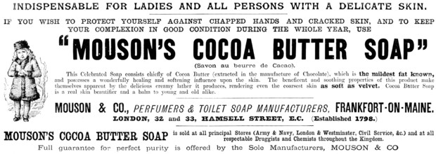 Advertisement for "Mouson’s Cocoa Butter Soap", 1890.  Creator: Unknown.