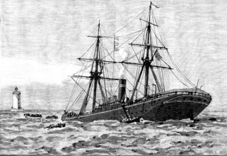 Wreck of the steam-ship Dacca in the Red Sea: an hour after she struck, 1890. Creator: Unknown.