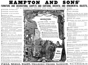 Advertisement for Hampton & Sons’ Furniture...Carpets, Curtains, Oriental & Ornamental Objects, 1890 Creator: Unknown.