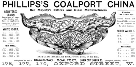 Advertisement for Phillips’s Coalport China, 1890. Creator: Unknown.