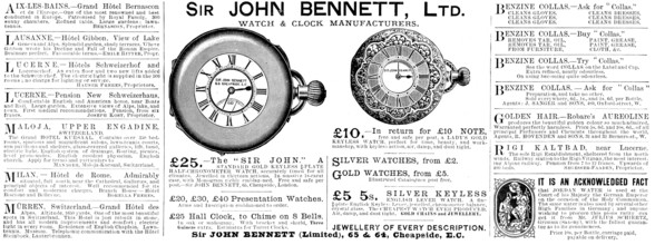 Advertisement for Sir John Bennett, Ltd., Watch & Clock Manufacturers, 1890. Creator: Unknown.