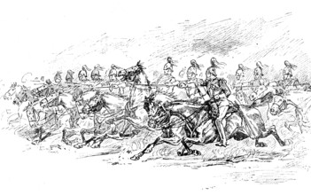 Sketches at the Royal Military Tournament...: charge of 1st Life Guards, 1890. Creator: Unknown.