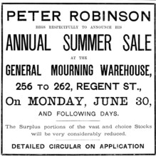 Advertisement for Peter Robinson Annual Summer Sale, 1890. Creator: Unknown.