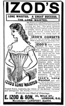 Advertisement for Izod's long-waisted corsets, 1895. Creator: Unknown.