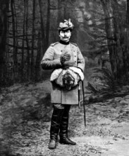 His Imperial Majesty the German Emperor in hunting costume, 1895. Creator: P Naumann.