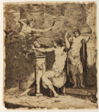 Nature, Leaning on the Sarcophagus of Shakespeare, Crowns Genius, 1773. Creator: John Hamilton Mortimer.