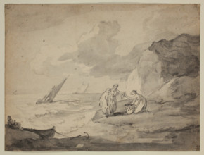 Coastal Scene with Figures and Shipping, 18th century. Creator: Thomas Gainsborough.