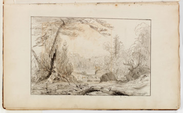 (Untitled, Indians Fording a Rapid River), 1832. Creator: Thomas Cole.