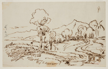 Landscape with House and Bridge, c1820-1848. Creator: Thomas Cole.
