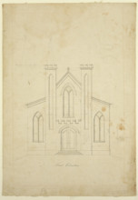 Front Elevation Drawing for St. Luke's Episcopal Church, Catskill, New York, between 1839 and 1840. Creator: Thomas Cole.