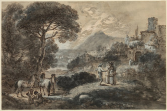 A Landscape with Horses, Peasants and a Hill Town, 18th century. Creator: Francesco Zuccarelli.