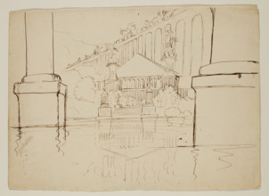 Architectural Fantasy, Study for THE ARCHITECT'S DREAM, c1839. Creator: Thomas Cole.